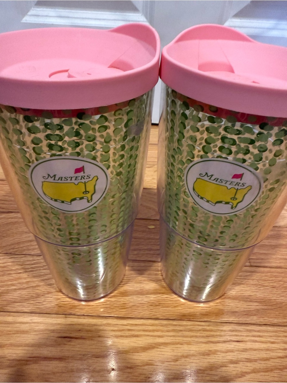 Masters Double Tumbler Set with Pink Lids and Green